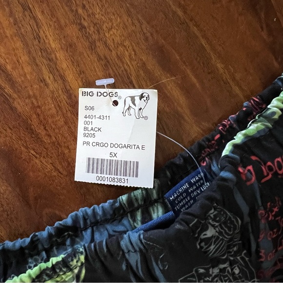 NWT Big Dogs Swim Trunks Black Tropical Dogarita Print Men’s size 5X - Picture 2 of 8